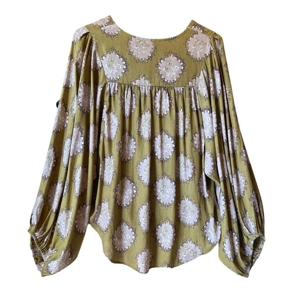 Free People Floral Cowling Around Top Draped Flowy Balloon Sleeve oversized - Picture 5 of 8